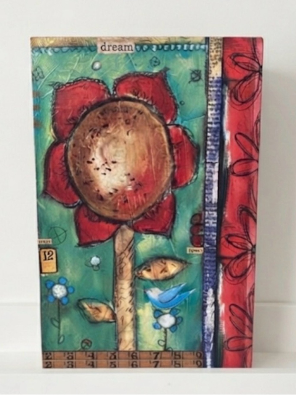 Dream Mixed Media Collage Art Deco - Red Flower Collage Art 8x10 Whimsical